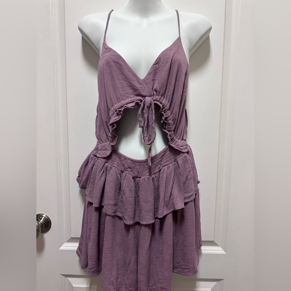 Lilac ruffle open tie romper